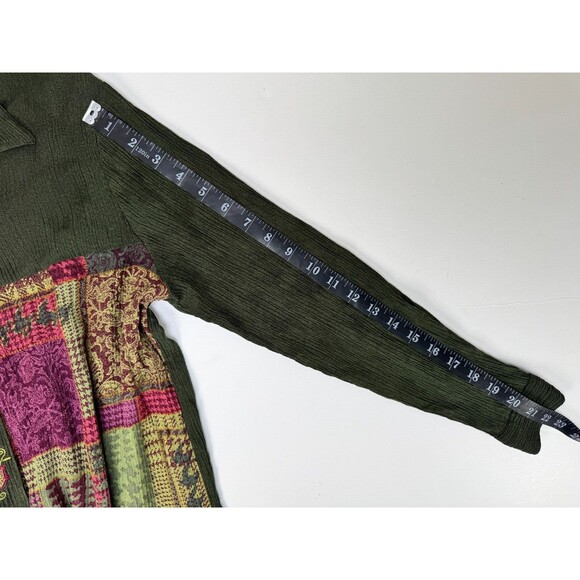 CM Shapes Blouse Womens Large Green Patchwork Rayon Crinkle Boho Artsy - Picture 9 of 11